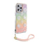 Guess iPhone 15 Pro Orjinal Lisanslı Desenli Yazı Logolu Askı İpli Holografik Glitter Peony Telefon Kılıfı