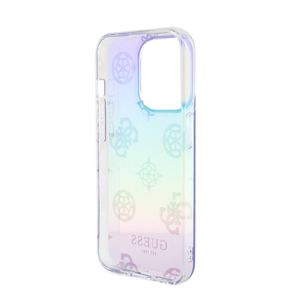 Guess iPhone 15 Pro Orjinal Lisanslı Desenli Yazı Logolu Askı İpli Holografik Glitter Peony Telefon Kılıfı