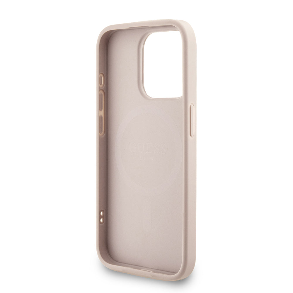 Guess iPhone 15 Pro Orjinal Lisanslı Magsafe PU Deri Bilek Askı İpli Yazı Logolu Telefon Kılıfı