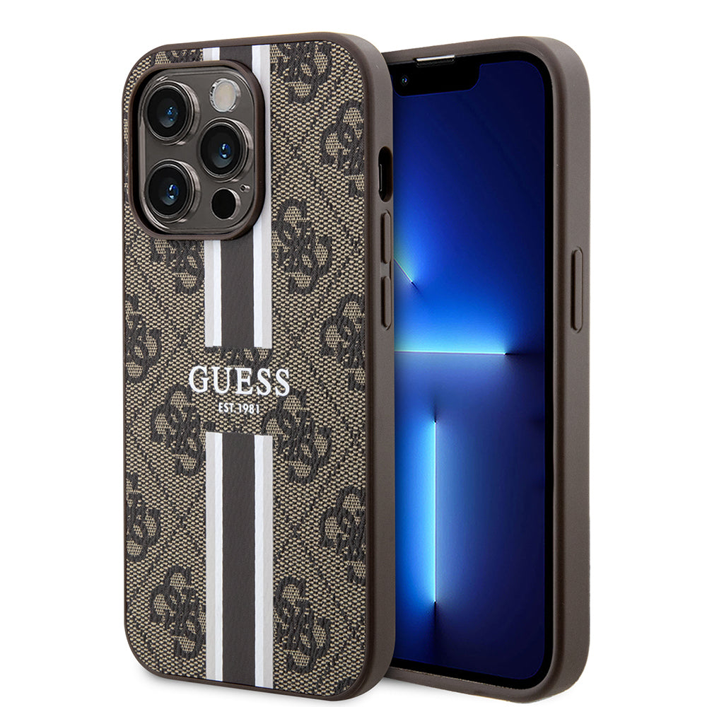 Guess iPhone 15 Pro Orjinal Lisanslı M-safe Şarj Özellikli 4G Şerit Tasarımlı Printed Kılıf