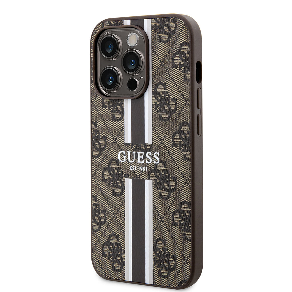 Guess iPhone 15 Pro Orjinal Lisanslı M-safe Şarj Özellikli 4G Şerit Tasarımlı Printed Kılıf