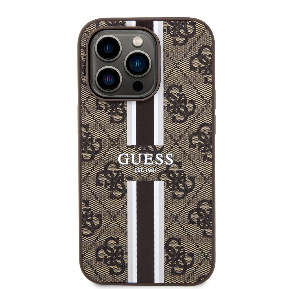 Guess iPhone 15 Pro Orjinal Lisanslı M-safe Şarj Özellikli 4G Şerit Tasarımlı Printed Kılıf