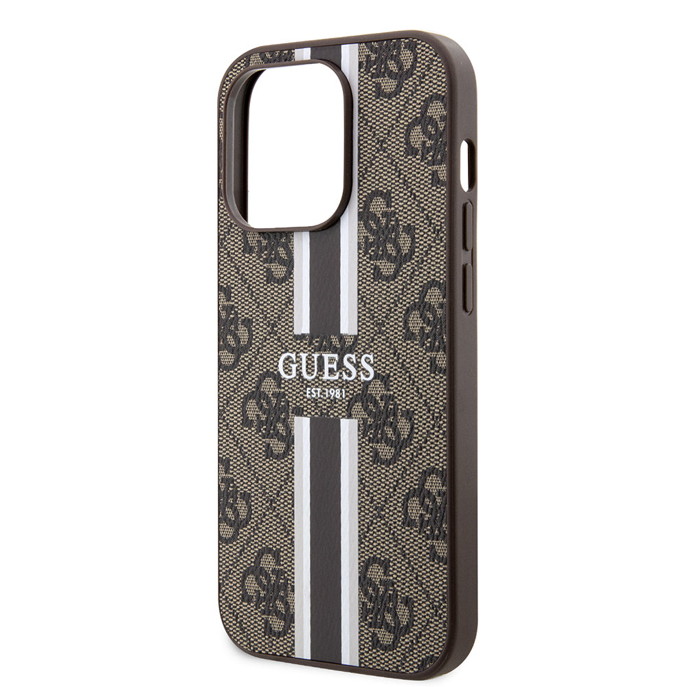 Guess iPhone 15 Pro Orjinal Lisanslı M-safe Şarj Özellikli 4G Şerit Tasarımlı Printed Kılıf