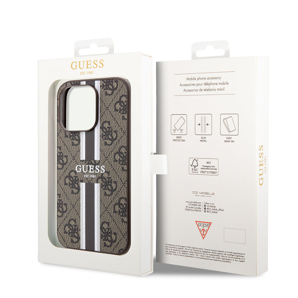 Guess iPhone 15 Pro Orjinal Lisanslı M-safe Şarj Özellikli 4G Şerit Tasarımlı Printed Kılıf