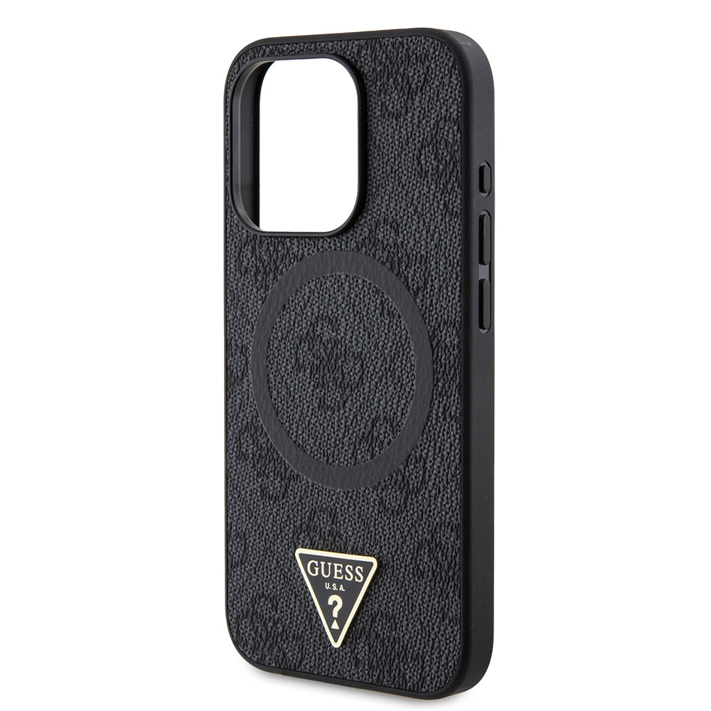Guess iPhone 15 Pro Orjinal Lisanslı M-safe Şarj Özellikli PU Üçgen Logo 4G Desenli Kılıf
