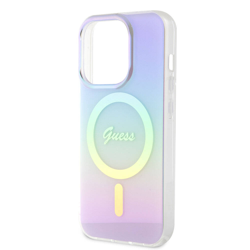 Guess iPhone 15 Pro Orjinal Lisanslı Magsafe Şarj Özellikli Yazı Logolu Iridescent Telefon Kılıfı