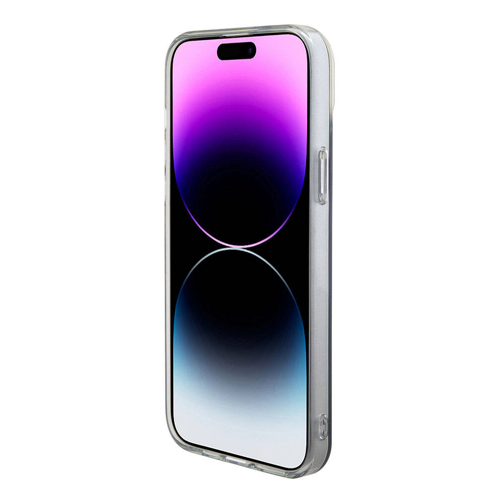 Guess iPhone 15 Pro Orjinal Lisanslı Magsafe Şarj Özellikli Yazı Logolu Iridescent Telefon Kılıfı