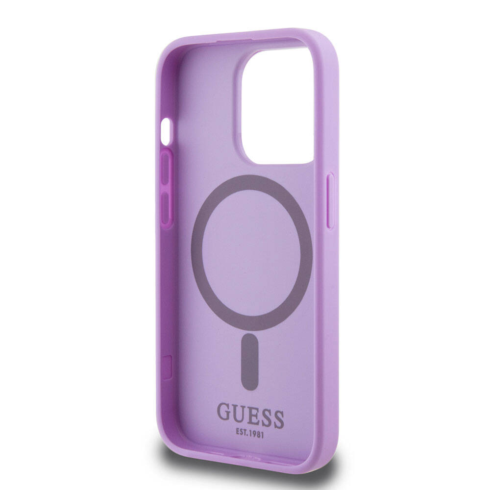 Guess iPhone 15 Pro Orjinal Lisanslı M-safe Şarj Özellikli Yazı Logolu Saffiano Kılıf
