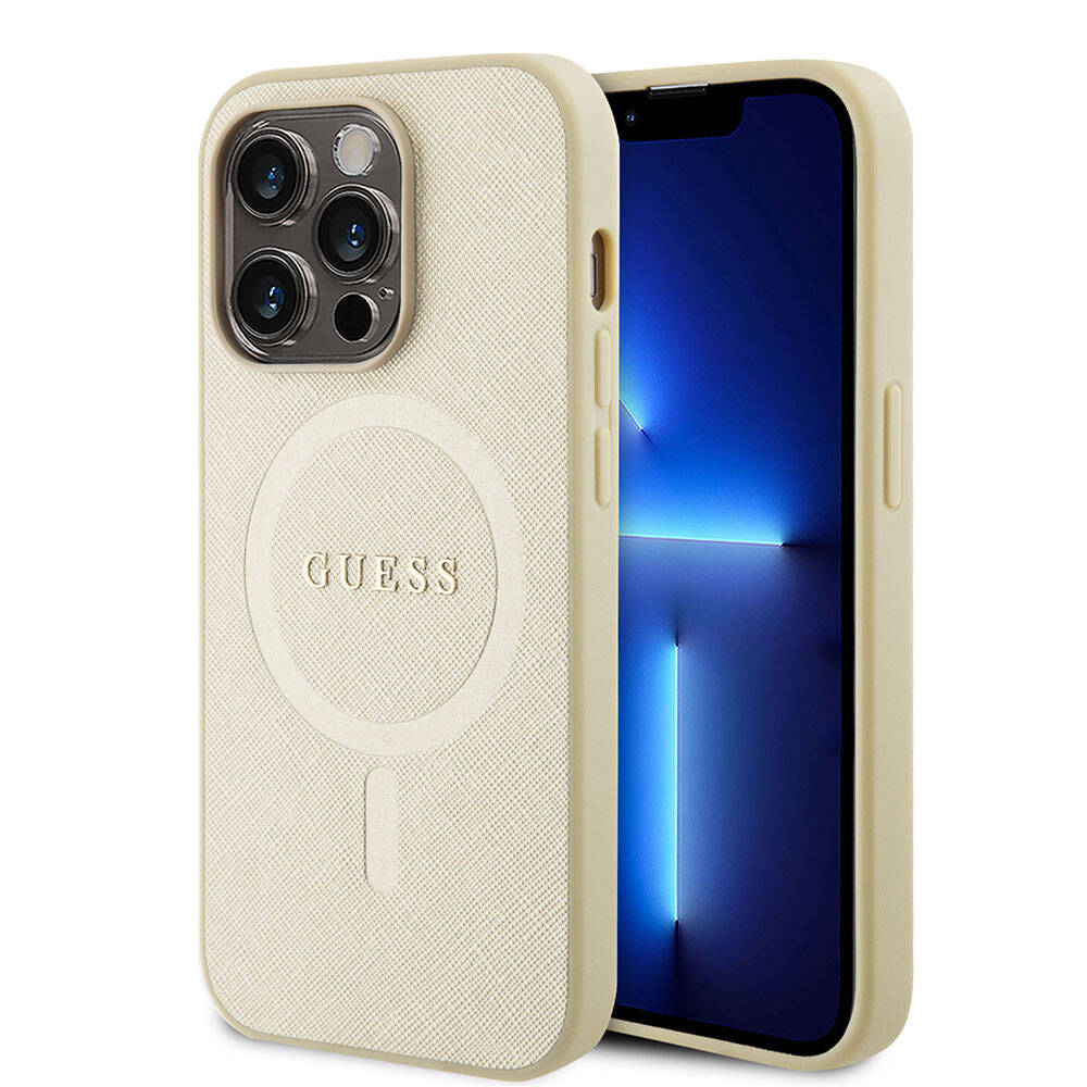 Guess iPhone 15 Pro Orjinal Lisanslı Magsafe Şarj Özellikli Yazı Logolu Saffiano Telefon Kılıfı - 1