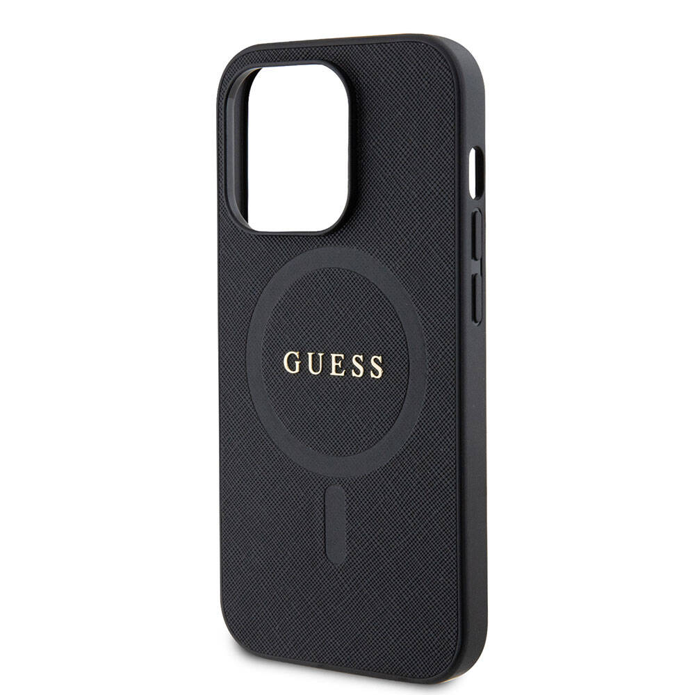 Guess iPhone 15 Pro Orjinal Lisanslı Magsafe Şarj Özellikli Yazı Logolu Saffiano Telefon Kılıfı