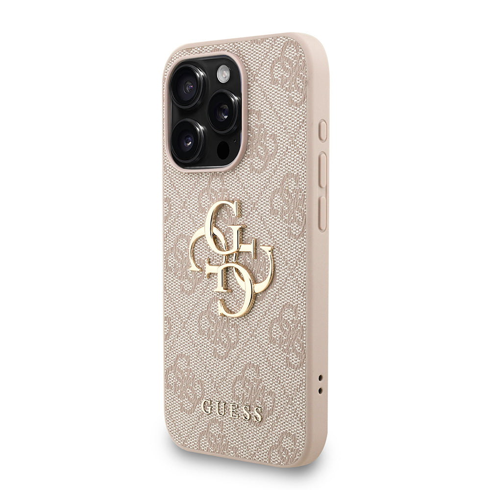 Guess iPhone 15 Pro Orjinal Lisanslı PU Deri Bilek Askı İpli Metal Büyük 4G ve Yazı Logolu Kılıf