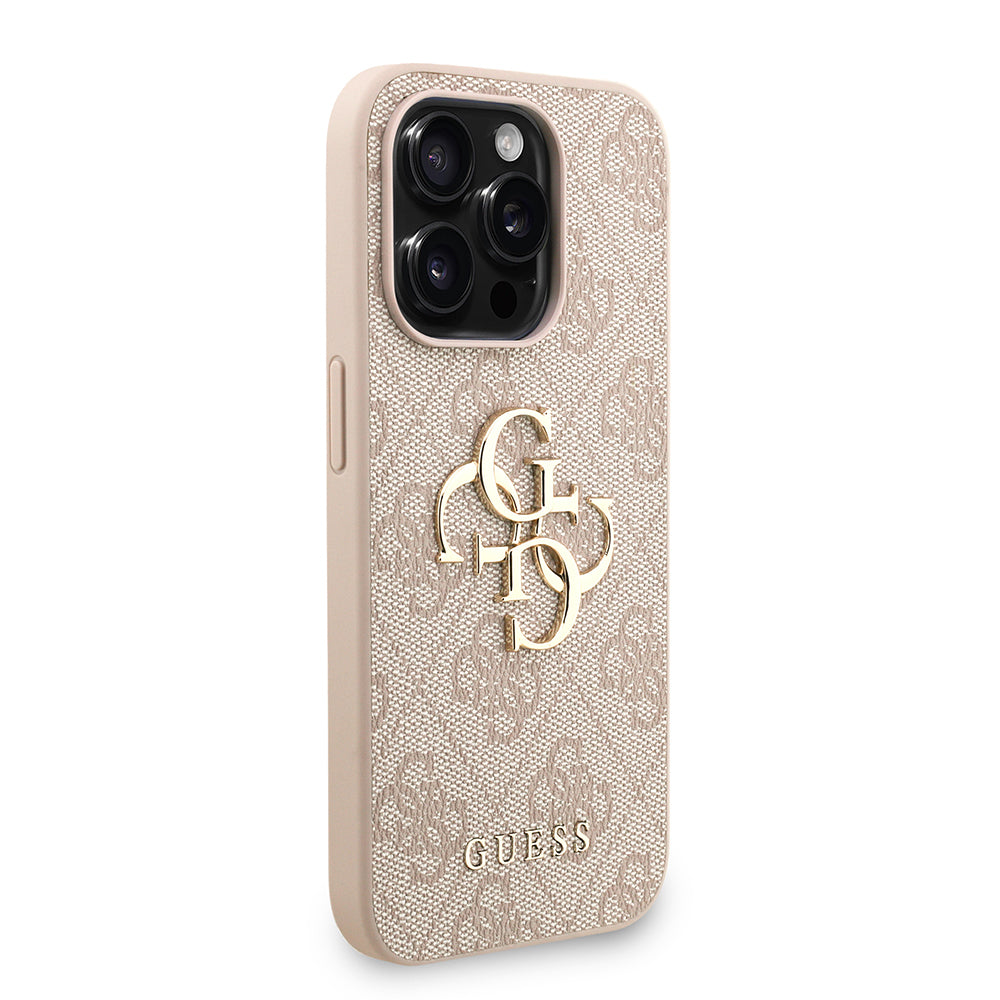 Guess iPhone 15 Pro Orjinal Lisanslı PU Deri Bilek Askı İpli Metal Büyük 4G ve Yazı Logolu Kılıf