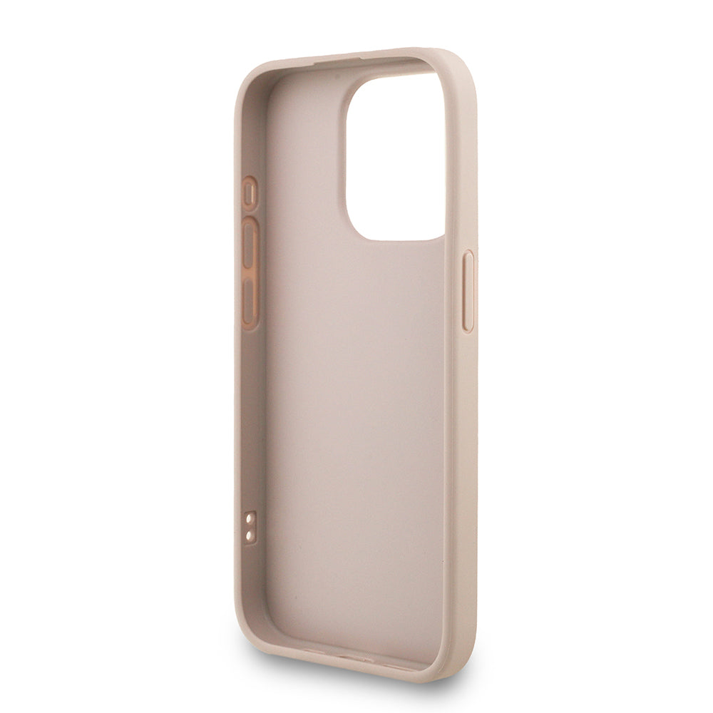 Guess iPhone 15 Pro Orjinal Lisanslı PU Deri Bilek Askı İpli Metal Büyük 4G ve Yazı Logolu Kılıf