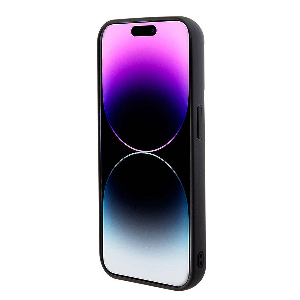 Guess iPhone 15 Pro Orjinal Lisanslı PU Deri Metal Yazı Logolu Kapitone Telefon Kılıfı