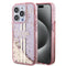 Guess iPhone 15 Pro Orjinal Lisanslı Transparan Sıvılı Simli Altın Çizgili Kılıf