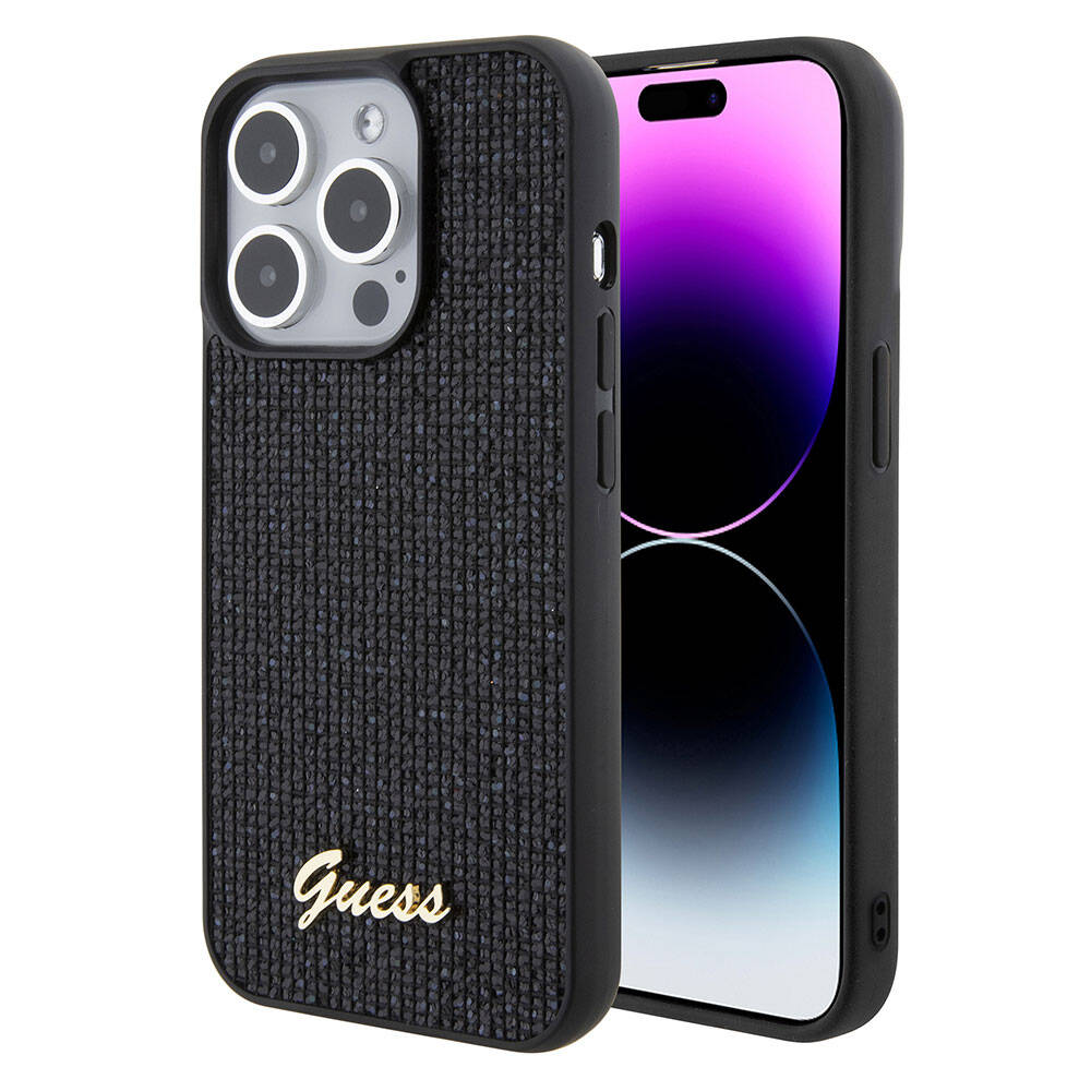 Guess iPhone 15 Pro Orjinal Lisanslı Yazı Logolu Disco Script Metal Telefon Kılıfı