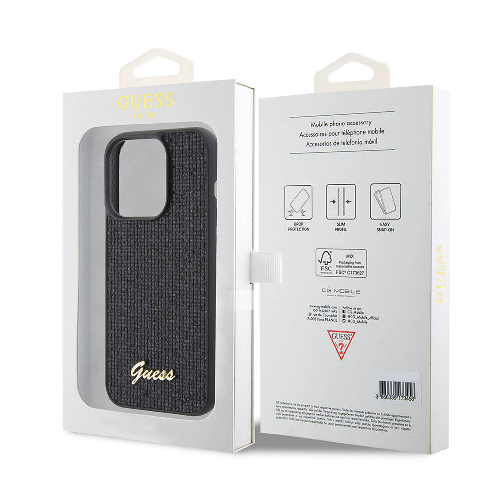 Guess iPhone 15 Pro Orjinal Lisanslı Yazı Logolu Disco Script Metal Telefon Kılıfı