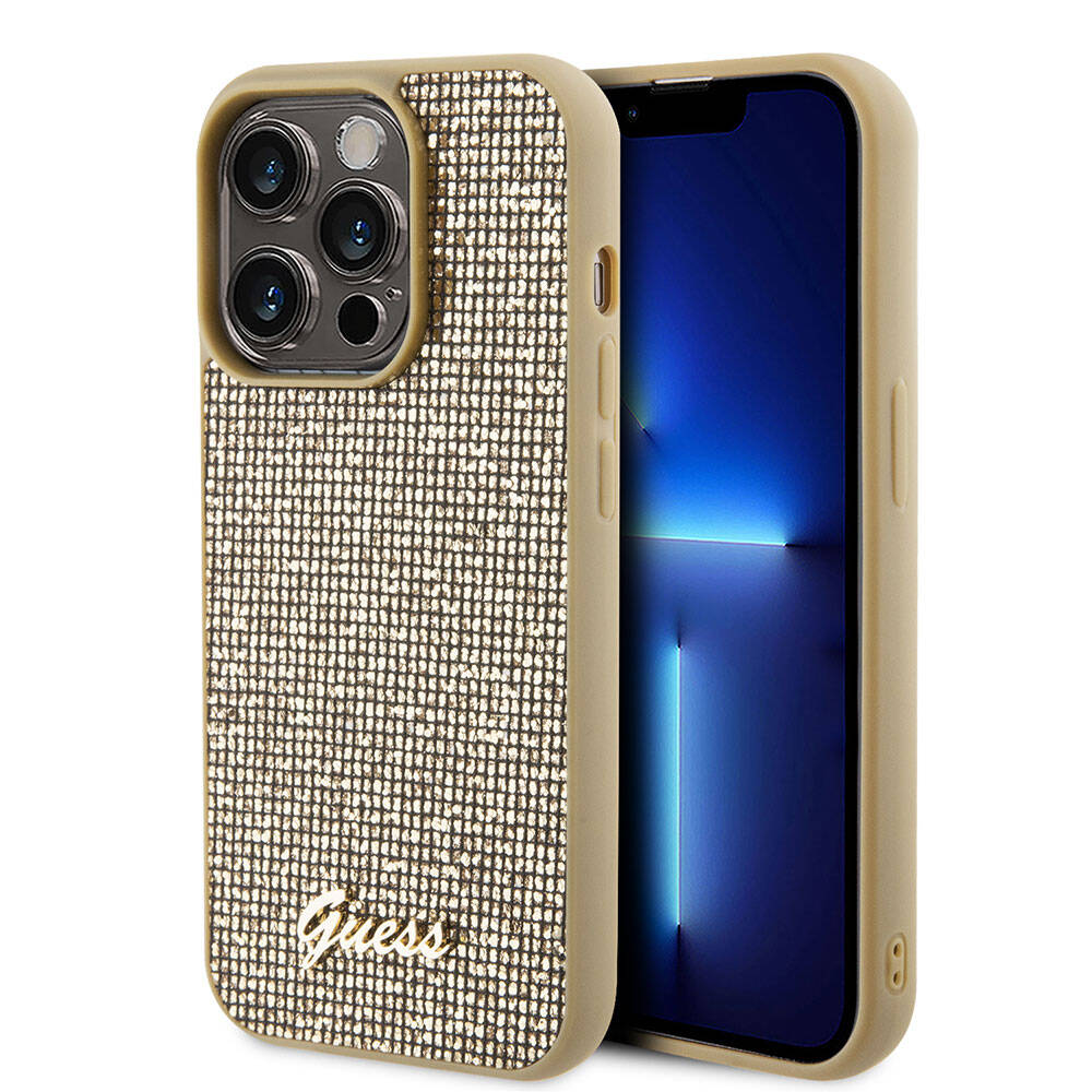 Guess iPhone 15 Pro Orjinal Lisanslı Yazı Logolu Disco Script Metal Telefon Kılıfı