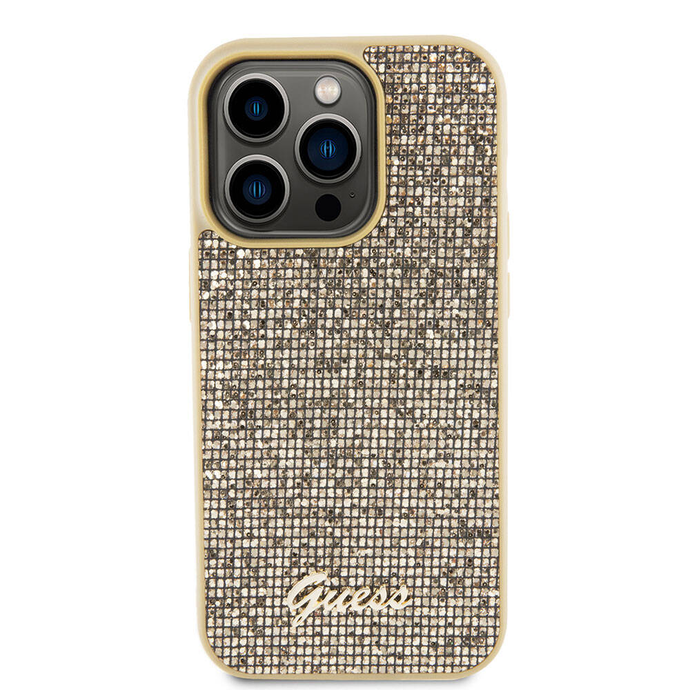 Guess iPhone 15 Pro Orjinal Lisanslı Yazı Logolu Disco Script Metal Telefon Kılıfı