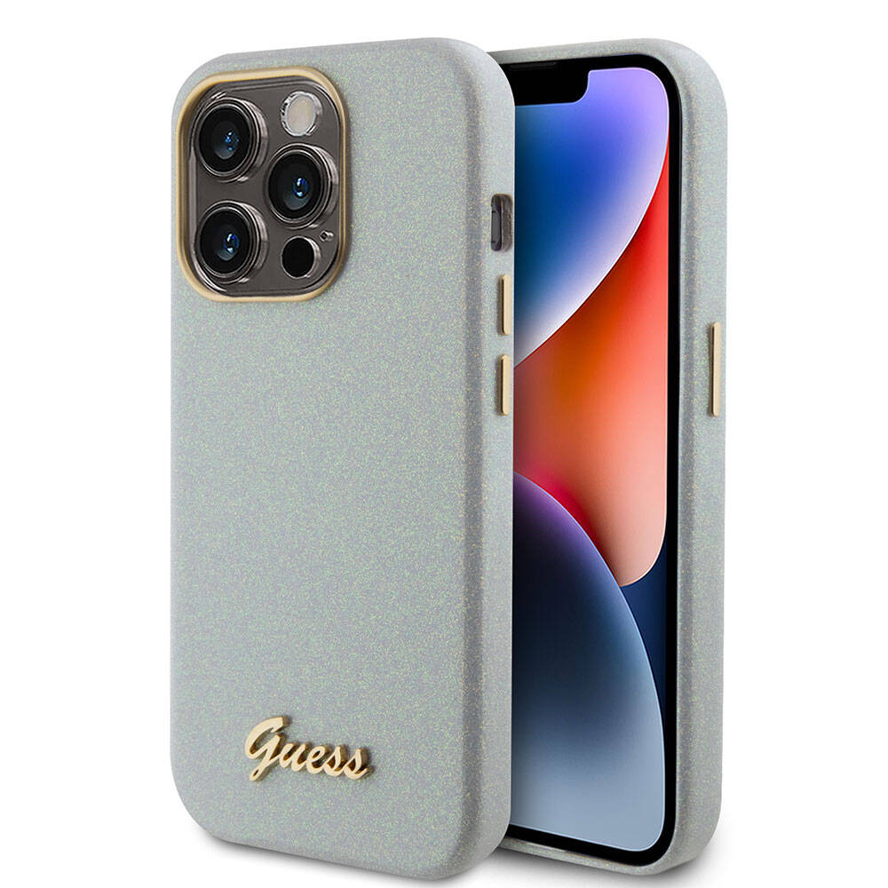 Guess iPhone 15 Pro Orjinal Lisanslı Yazı Logolu Glitter Glossy Script Telefon Kılıfı