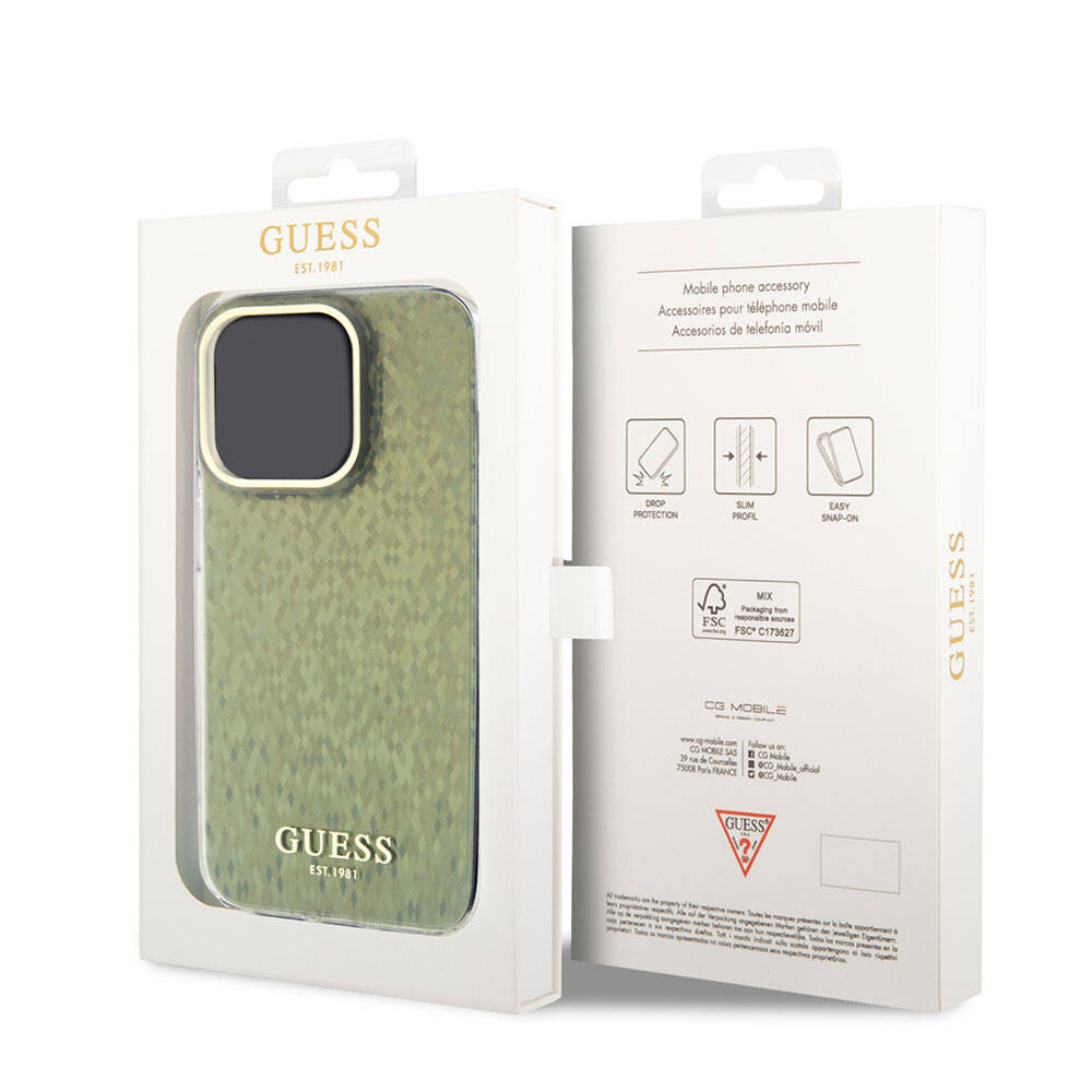 Guess iPhone 15 Pro Orjinal Lisanslı Yazı Logolu Mirror Disco Kılıf