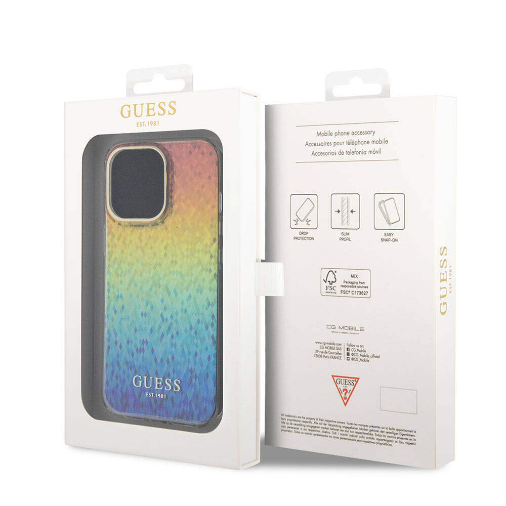 Guess iPhone 15 Pro Orjinal Lisanslı Yazı Logolu Mirror Disco Kılıf
