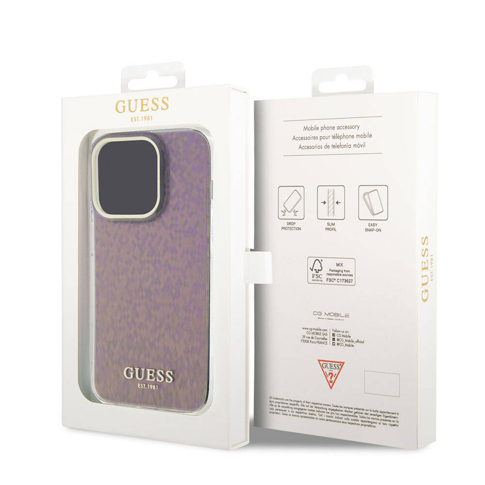Guess iPhone 15 Pro Orjinal Lisanslı Yazı Logolu Mirror Disco Kılıf