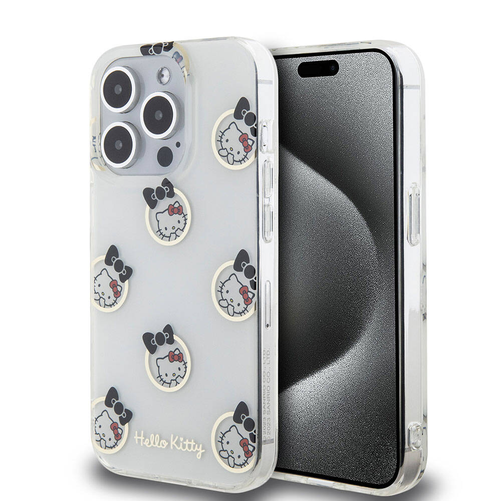 Hello Kitty iPhone 15 Pro Orjinal Lisanslı Elektroplating Kaplama Kabarcık Baskılı Kılıf