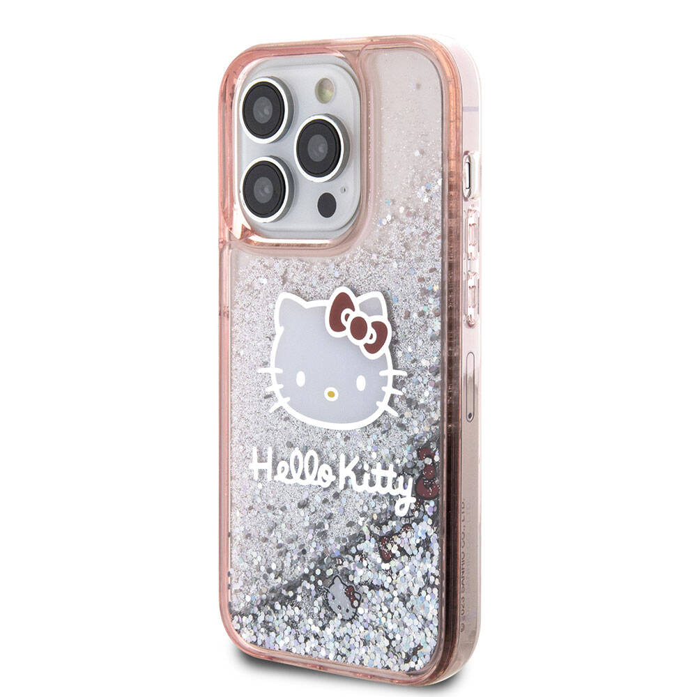 Hello Kitty iPhone 15 Pro Orjinal Lisanslı İkonik Sıvılı Glitter Telefon Kılıfı