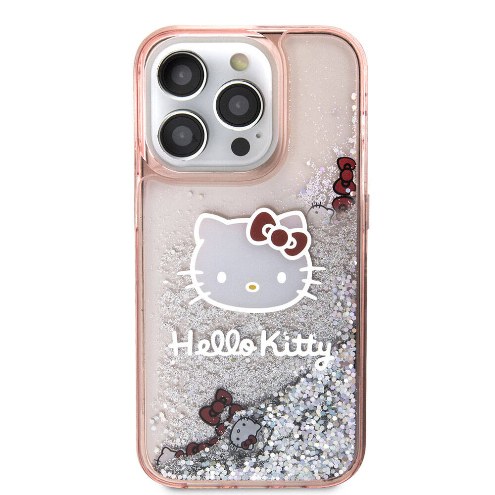 Hello Kitty iPhone 15 Pro Orjinal Lisanslı İkonik Sıvılı Glitter Telefon Kılıfı