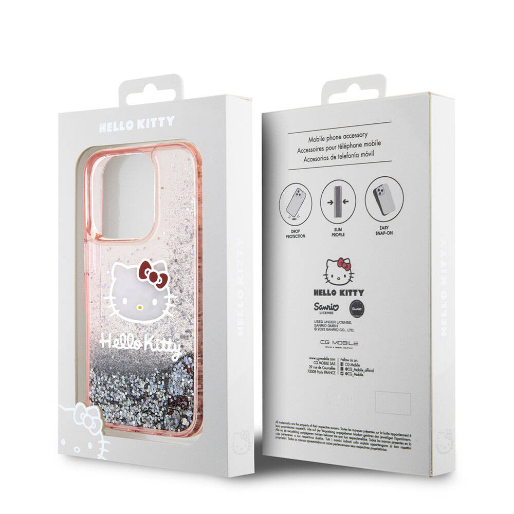 Hello Kitty iPhone 15 Pro Orjinal Lisanslı İkonik Sıvılı Glitter Telefon Kılıfı