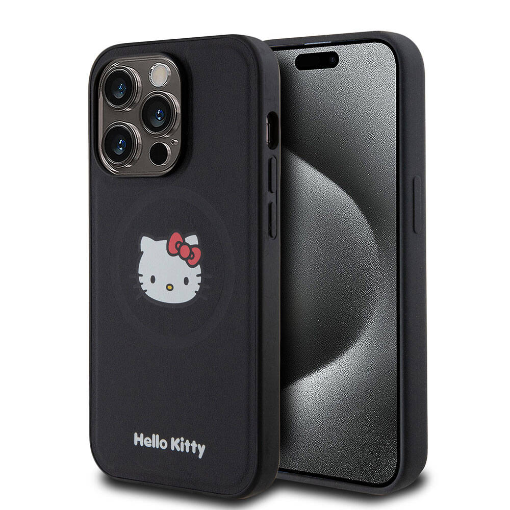 Hello Kitty iPhone 15 Pro Orjinal Lisanslı M-safe Şarj Özellikli Kitty Head Deri Kılıf