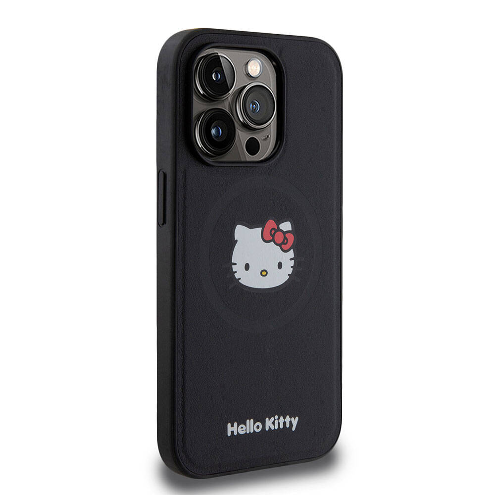 Hello Kitty iPhone 15 Pro Orjinal Lisanslı M-safe Şarj Özellikli Kitty Head Deri Kılıf