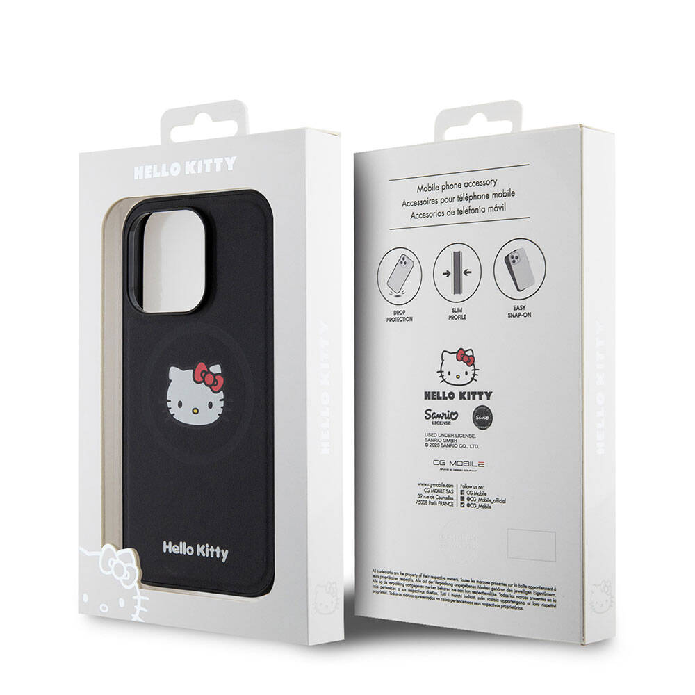 Hello Kitty iPhone 15 Pro Orjinal Lisanslı M-safe Şarj Özellikli Kitty Head Deri Kılıf
