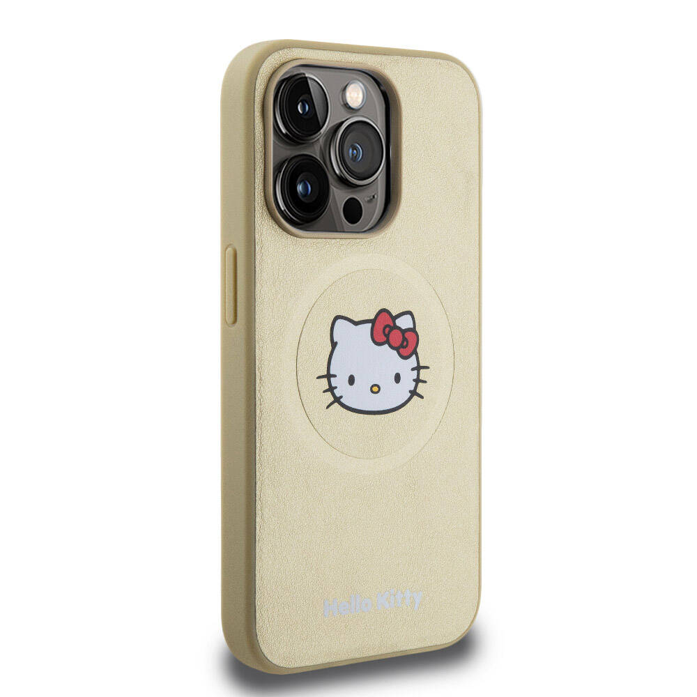Hello Kitty iPhone 15 Pro Orjinal Lisanslı M-safe Şarj Özellikli Kitty Head Deri Kılıf