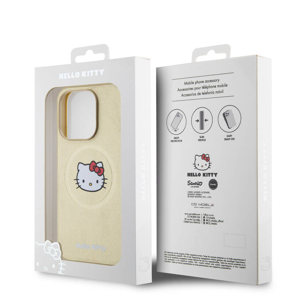 Hello Kitty iPhone 15 Pro Orjinal Lisanslı M-safe Şarj Özellikli Kitty Head Deri Kılıf