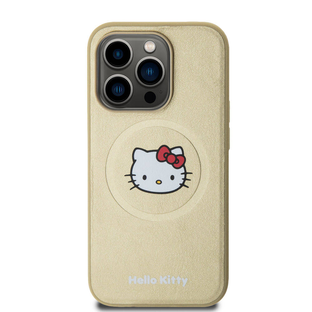 Hello Kitty iPhone 15 Pro Orjinal Lisanslı M-safe Şarj Özellikli Kitty Head Deri Kılıf