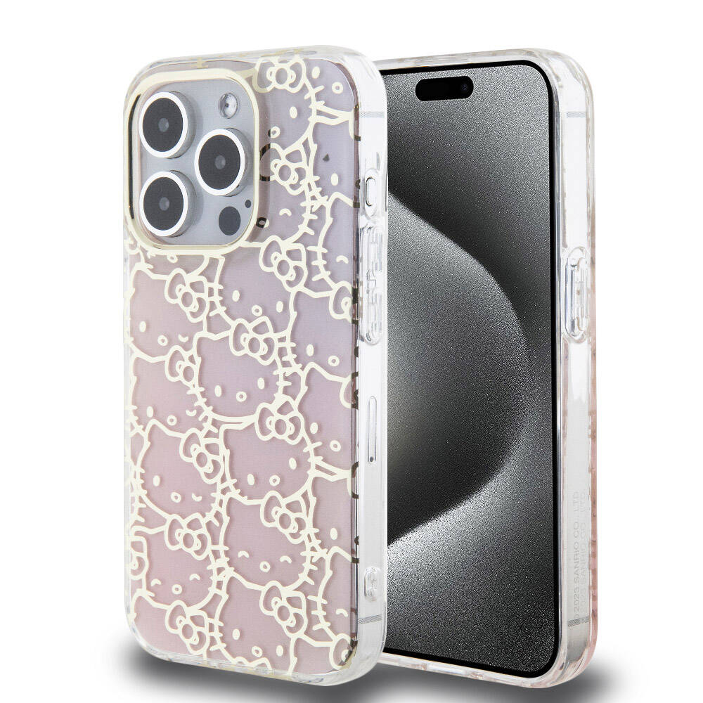 Hello Kitty iPhone 15 Pro Orjinal Lisanslı Renk Geçişli Elektroplating Kaplama Kitty Head Desenli Kılıf