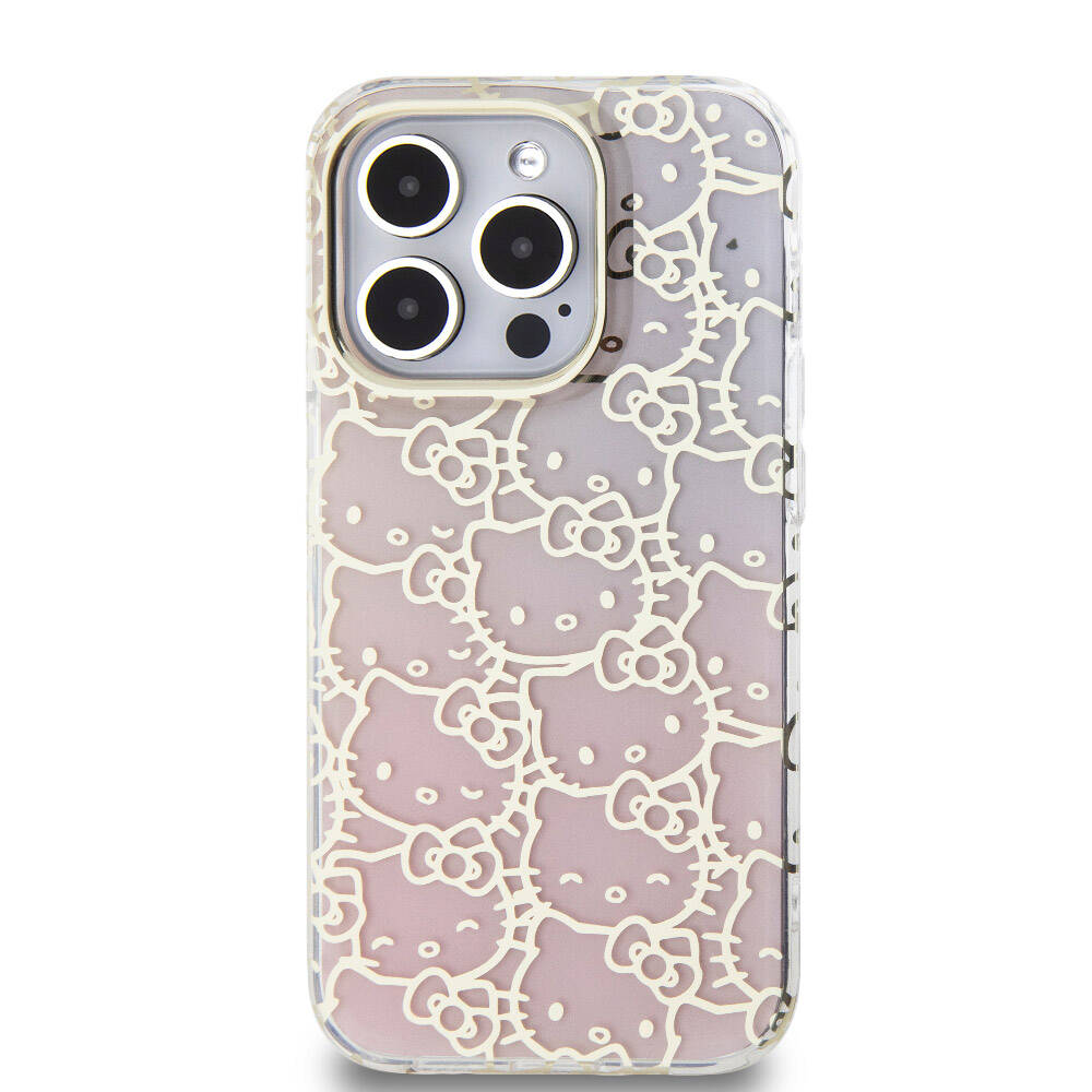 Hello Kitty iPhone 15 Pro Orjinal Lisanslı Renk Geçişli Elektroplating Kaplama Kitty Head Desenli Kılıf