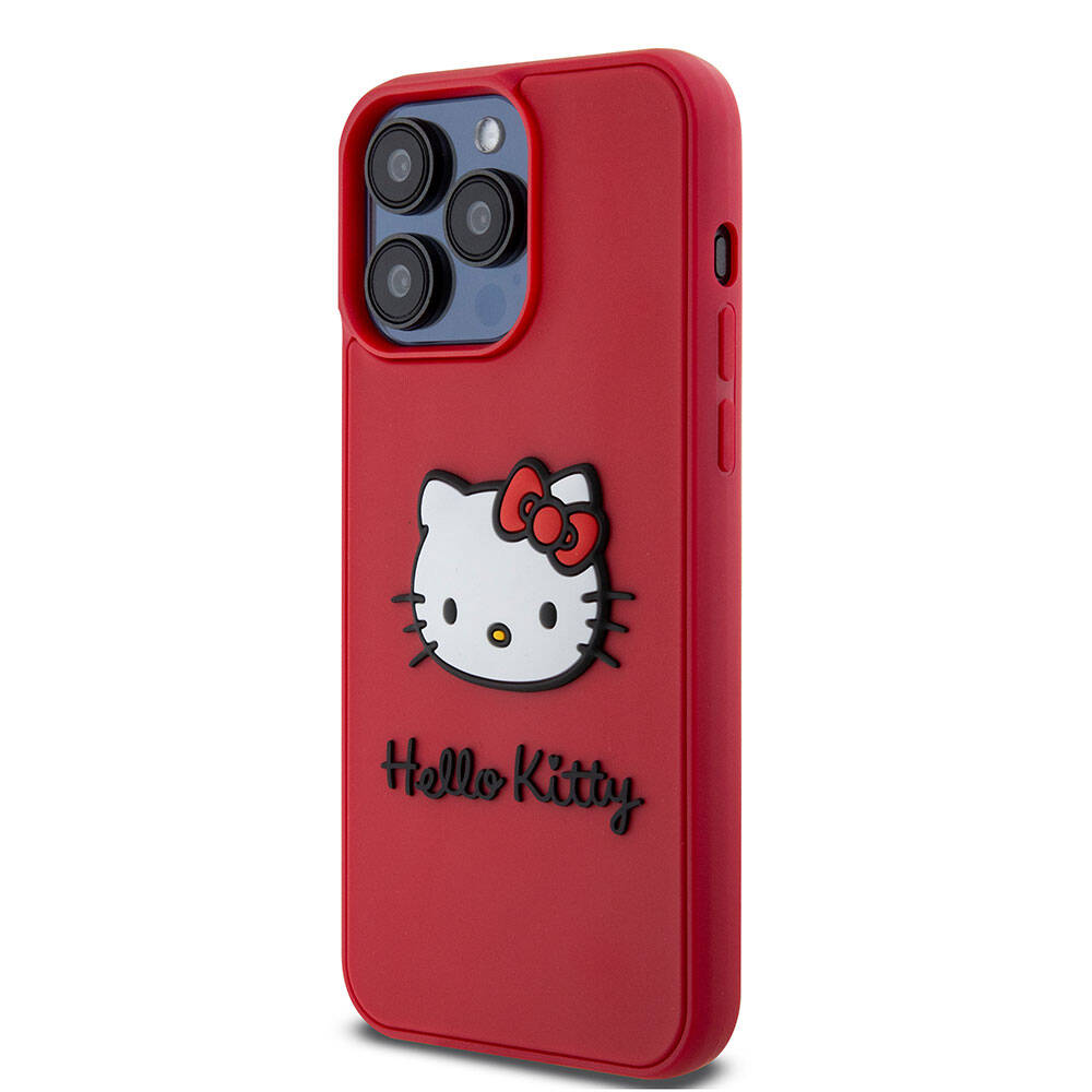 Hello Kitty iPhone 15 Pro Orjinal Lisanslı Yazı ve İkonik Logolu 3D Rubber Kitty Head Kılıf