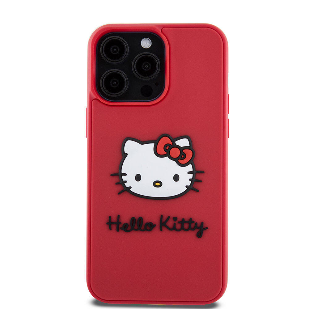 Hello Kitty iPhone 15 Pro Orjinal Lisanslı Yazı ve İkonik Logolu 3D Rubber Kitty Head Kılıf