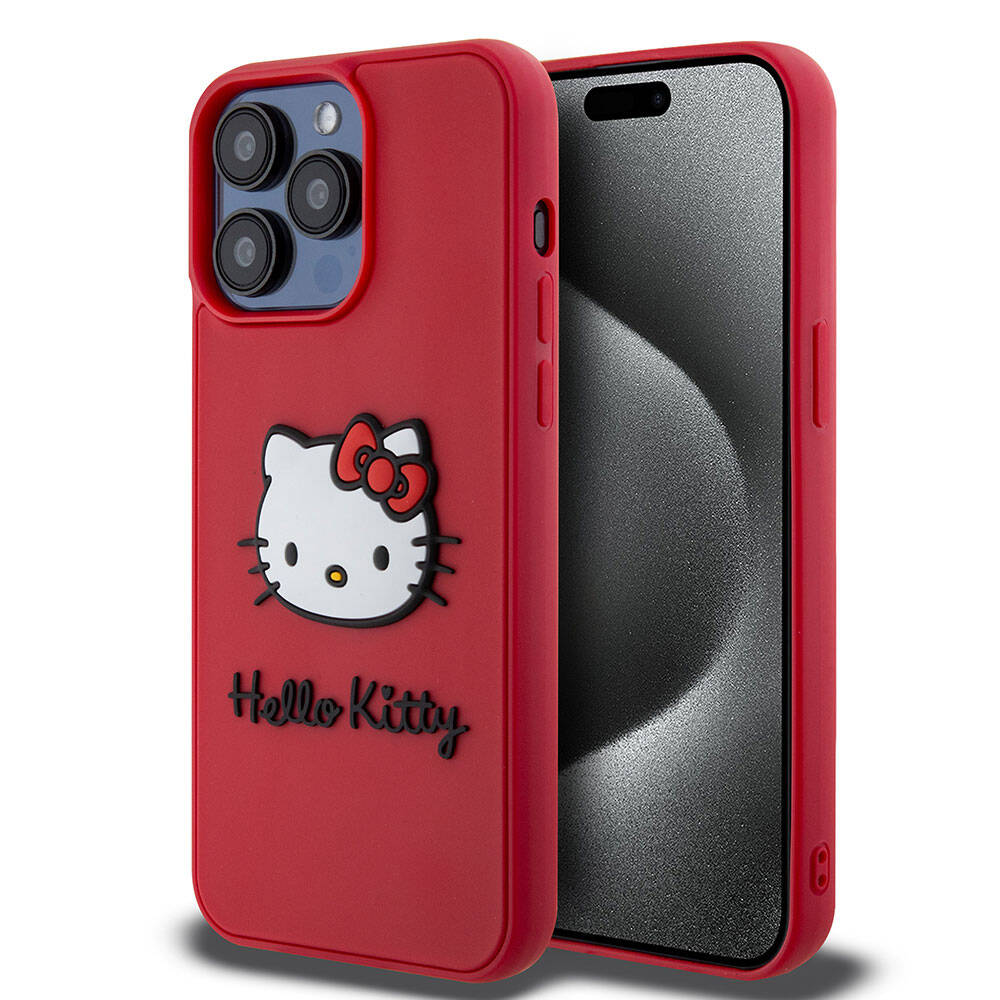 Hello Kitty iPhone 15 Pro Orjinal Lisanslı Yazı ve İkonik Logolu 3D Rubber Kitty Head Kılıf