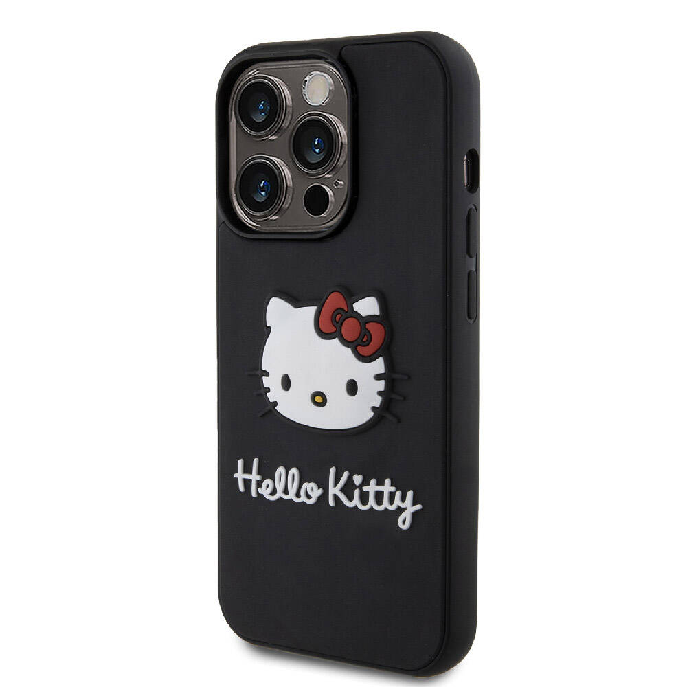 Hello Kitty iPhone 15 Pro Orjinal Lisanslı Yazı ve İkonik Logolu 3D Rubber Kitty Head Kılıf