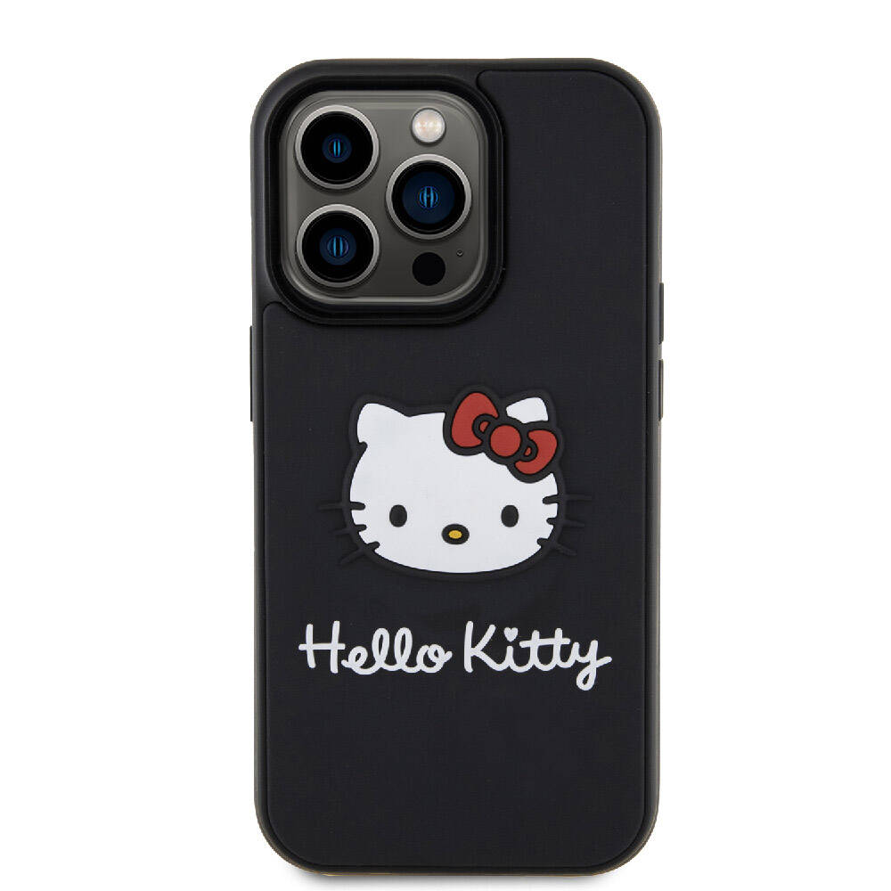 Hello Kitty iPhone 15 Pro Orjinal Lisanslı Yazı ve İkonik Logolu 3D Rubber Kitty Head Kılıf