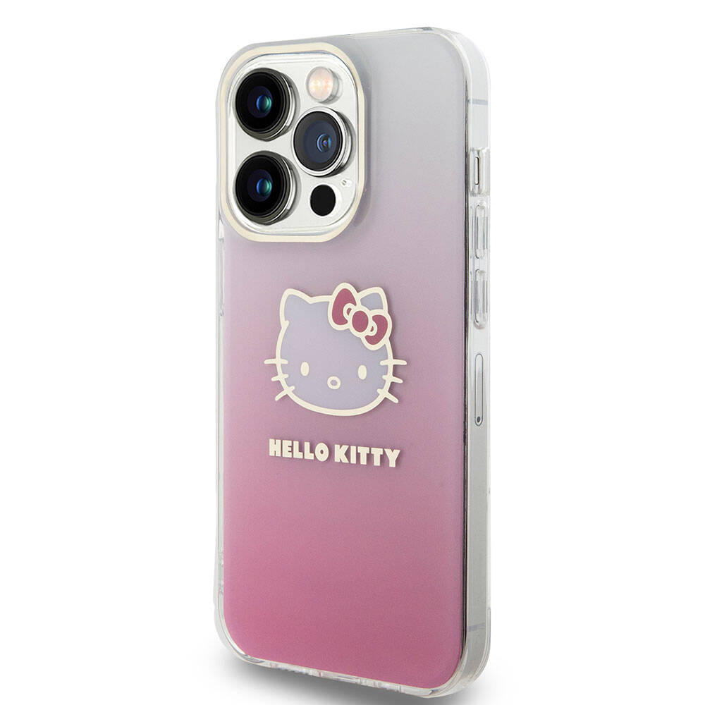 Hello Kitty iPhone 15 Pro Orjinal Lisanslı Yazı ve İkonik Logolu Elektroplating Kaplama Gradyan Kılıf