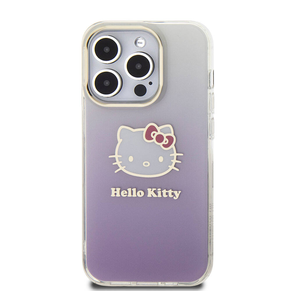 Hello Kitty iPhone 15 Pro Orjinal Lisanslı Yazı ve İkonik Logolu Elektroplating Kaplama Gradyan Kılıf