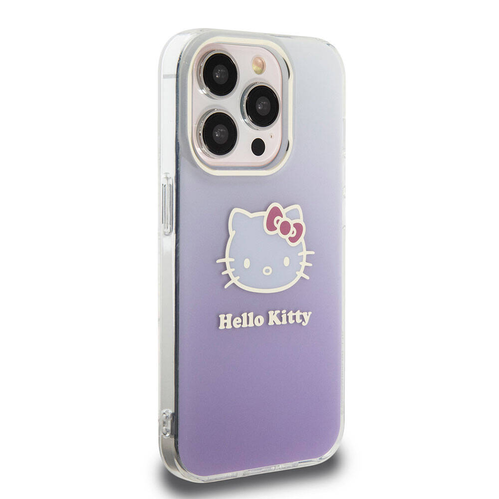 Hello Kitty iPhone 15 Pro Orjinal Lisanslı Yazı ve İkonik Logolu Elektroplating Kaplama Gradyan Kılıf