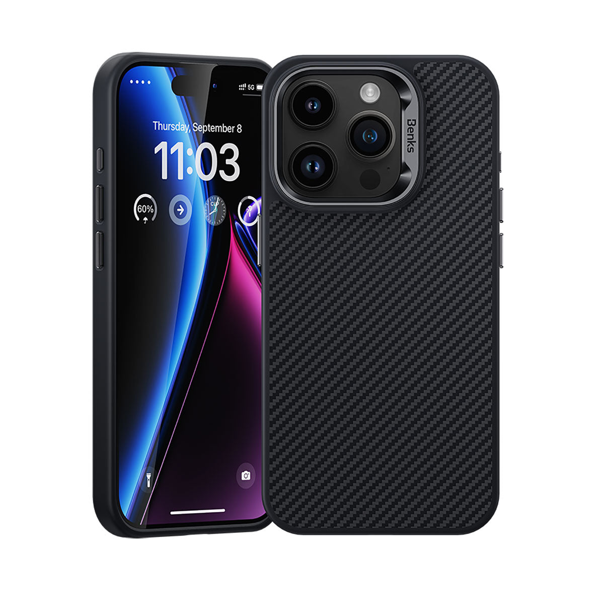 Benks Hybrid ArmorPro 600D iPhone 15 Pro Karbon Fiber M-safe Şarj Özellikli Kevlar Kılıf