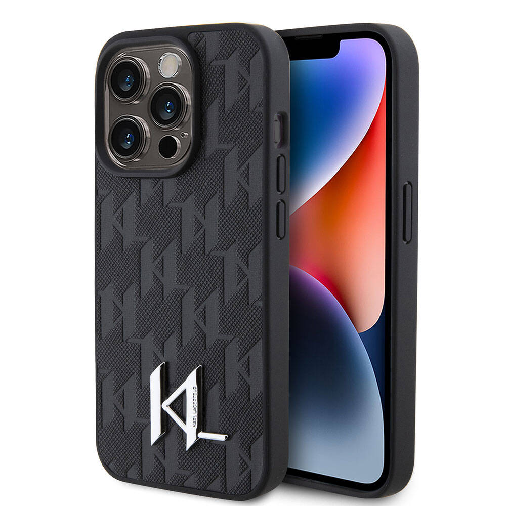 Karl Lagerfeld iPhone 15 Pro Hot Stamp K&L Metal Logo Orjinal Lisanslı Telefon Kılıfı - 1
