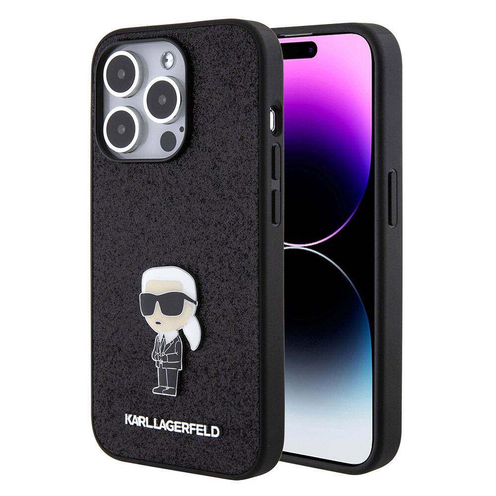 Karl Lagerfeld iPhone 15 Pro İkonik Fixed Glitter Metal Logo Orjinal Lisanslı Telefon Kılıfı - 1